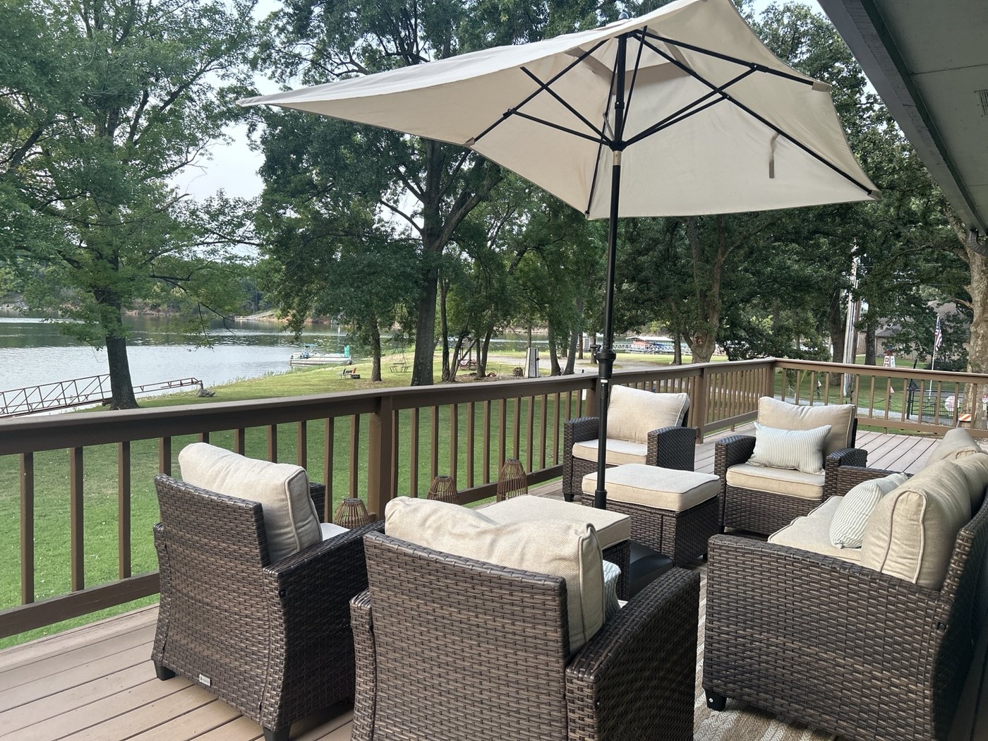 Upper deck seating with a view of Grand Lake
