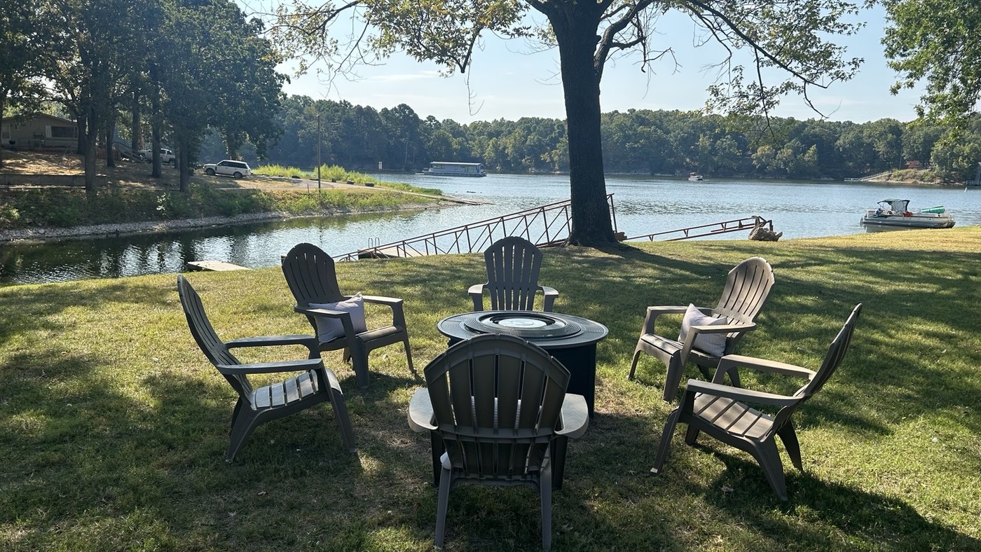 Fire-pit seating overlooking Grand Lake